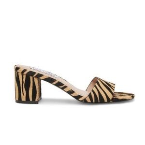 NWOB! Steve Madden Lorell-T Print Tiger Print Mules Calf Hair Open Toe Heels